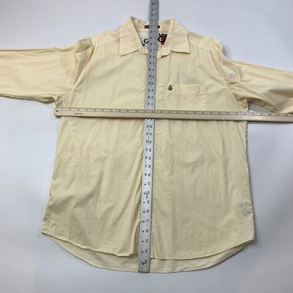 Volcom Shirt Men L Large Cream Cotton Blend Long Sleeve Button Up Tailored Dress - Picture 6 of 9